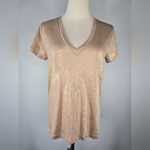 NWT J.Crew Metallic Linen V-Neck Shimmer Tee Size M